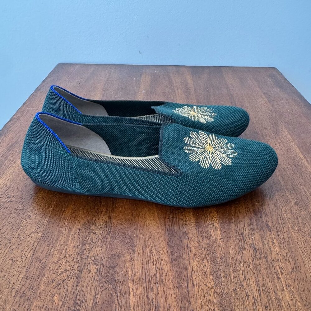 Rothy's Evergreen Embroidered Golden Sunburst Loafers